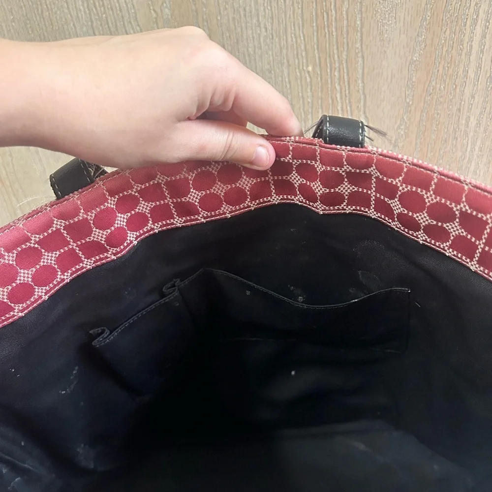 Kate Spade New York NOEL Pink Signature Dot Tote Carryall Black Leather Bag